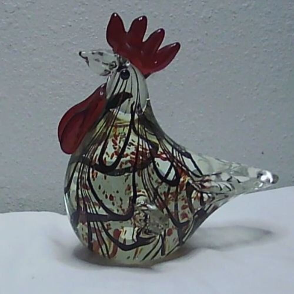 Beautiful Art Glass Figurine Murano Style Chicken / Rooster 4.75" tall